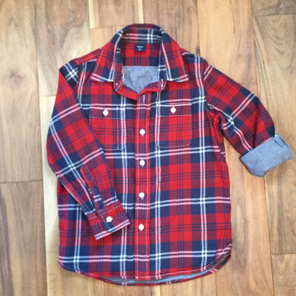 Boys GAP S 6-7 holiday red flannel button down EUC